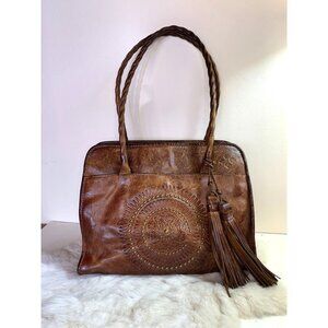 Patricia Nash Tooled Leather Studded Medallion Satchel Bag